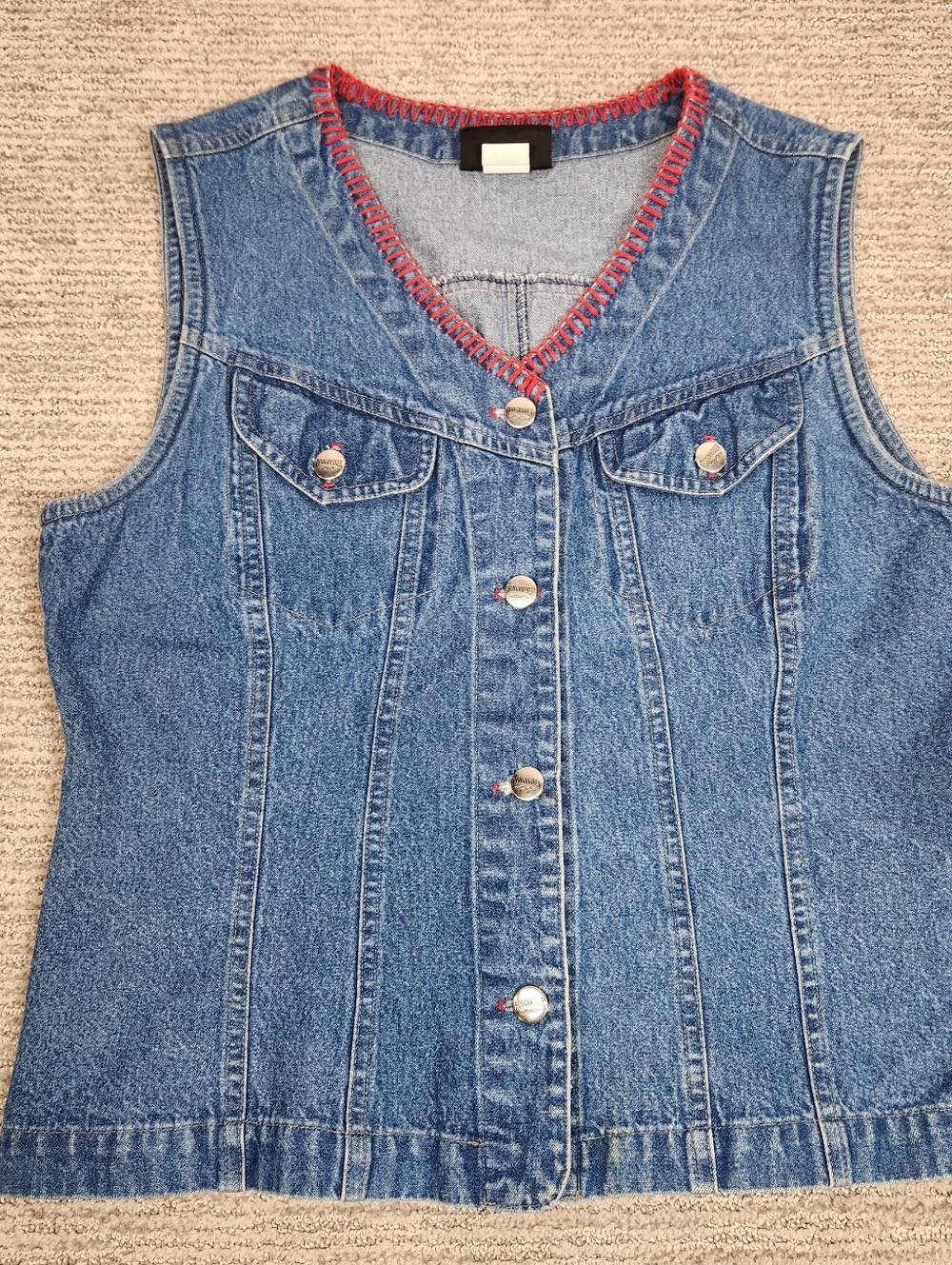 Vintage Roigh Riders Denim Biker Vest Womens Large Blue Jean Button Trucker